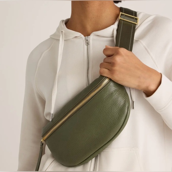 Quince Pebbled Italian Leather Olive Green Belt Bag - Picture 2 of 13